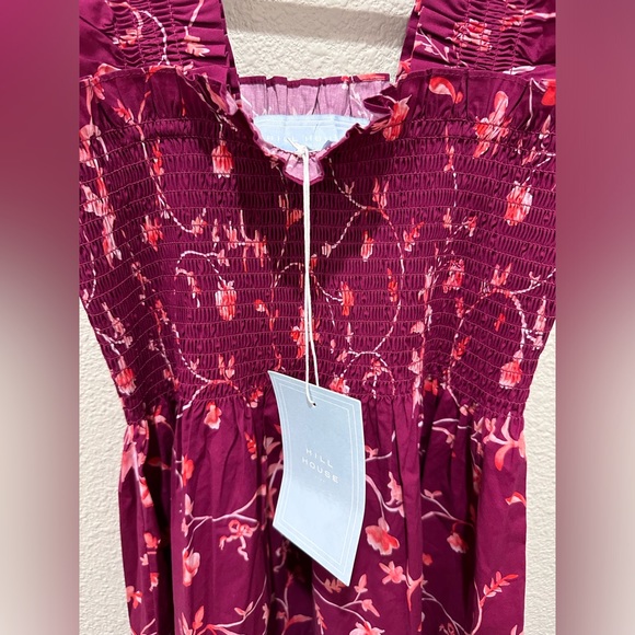 Hill House NWT Ellie Nap Midi Flutter Sleeve Dress Burgundy Botanical XS-M - Picture 8 of 9